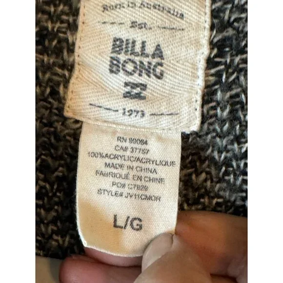 Billabong Womens Large Open Front Cardigan Black White Acrylic Geometric Pattern - Picture 6 of 8